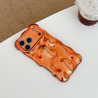 Auramma Collections Avant Basic Wavy Edge Chrome Orange Glossy 3D Bubbles Surface Style Soft TPU Case iPhone 17 16 15 14 13 12 11 Pro Max Plus Air