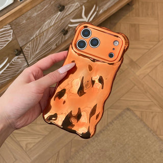 Auramma Collections Avant Basic Wavy Edge Chrome Orange Glossy 3D Bubbles Surface Style Soft TPU Case iPhone 17 16 15 14 13 12 11 Pro Max Plus Air