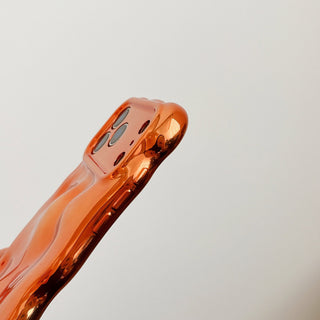Auramma Collections Avant Basic Wavy Edge Chrome Orange Glossy 3D Bubbles Surface Style Soft TPU Case iPhone 17 16 15 14 13 12 11 Pro Max Plus Air