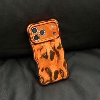 Auramma Collections Avant Basic Wavy Edge Chrome Orange Glossy 3D Bubbles Surface Style Soft TPU Case iPhone 17 16 15 14 13 12 11 Pro Max Plus Air