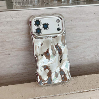 Auramma Collections Avant Basic Wavy Edge Chrome Silver Glossy 3D Bubble Style TPU Case iPhone 17 16 15 14 13 12 11 Pro Max Plus Air 16e