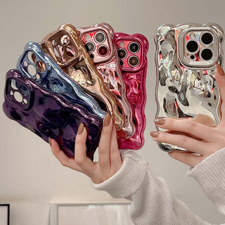 Auramma Collections Avant Basic Cool Aesthetic Wavy Edge Chrome Metallic Gold Fuchsia Pink Purple Blue Plated Glossy 3D Bubble Style TPU Case iPhone 15 14 13 12 11 Pro Max Plus