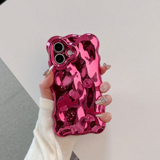 Auramma Collections Avant Basic Cool Aesthetic Wavy Edge Chrome Metallic Gold Fuchsia Pink Purple Blue Plated Glossy 3D Bubble Style TPU Case iPhone 16 15 14 13 12 11 Pro Max Plus