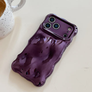 Auramma Collections Avant Basic Cool Aesthetic Wavy Edge Chrome Metallic Gold Fuchsia Pink Purple Blue Plated Glossy 3D Bubble Style TPU Case iPhone 17 16 15 14 13 12 11 Pro Max Plus Air 16e
