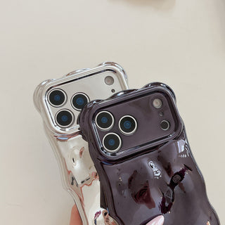Auramma Collections Avant Basic Cool Aesthetic Wavy Edge Chrome Metallic Gold Fuchsia Pink Purple Blue Plated Glossy 3D Bubble Style TPU Case iPhone 17 16 15 14 13 12 11 Pro Max Plus Air 16e