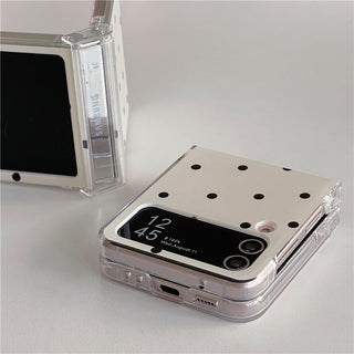 Auramma Collections Avant Basic White Black Polka Dot Matching Wrist Charm Soft TPU Case Samsung Z Flip 6 5 4 3