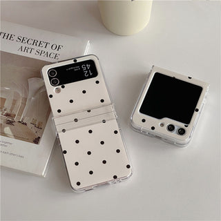 Auramma Collections Avant Basic White Black Polka Dot Matching Wrist Charm Soft TPU Case Samsung Z Flip 6 5 4 3