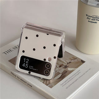 Auramma Collections Avant Basic White Black Polka Dot Matching Wrist Charm Soft TPU Case Samsung Z Flip 6 5 4 3