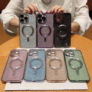 Auramma Collections Beautiful Glitter Pink Purple Silver Black Blue Gold MagSafe Wireless Charging Case iPhone 16 15 14 13 12 11 Pro Max Plus