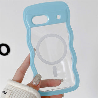 Auramma Collections Minimalist Aesthetic Clear Colorful Wavy Bumper Baby Pink Sky Blue Purple Yellow Black White Soft TPU MagSafe Compatible Case Google Pixel 9 8 7a Pro