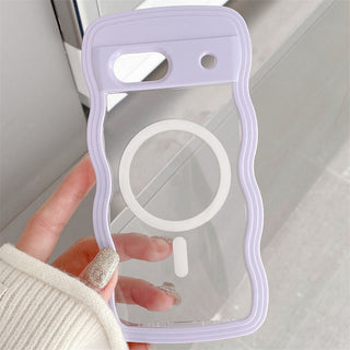 Auramma Collections Minimalist Aesthetic Clear Colorful Wavy Bumper Baby Pink Sky Blue Purple Yellow Black White Soft TPU MagSafe Compatible Case Google Pixel 9 8 7a Pro