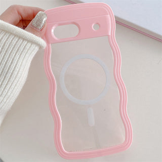 Auramma Collections Minimalist Aesthetic Clear Colorful Wavy Bumper Baby Pink Sky Blue Purple Yellow Black White Soft TPU MagSafe Compatible Case Google Pixel 9 8 7a Pro