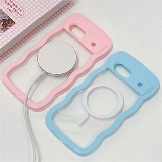 Auramma Collections Minimalist Aesthetic Clear Colorful Wavy Bumper Baby Pink Sky Blue Purple Yellow Black White Soft TPU MagSafe Compatible Case Google Pixel 9 8 7a Pro