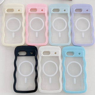 Auramma Collections Minimalist Aesthetic Clear Colorful Wavy Bumper Baby Pink Sky Blue Purple Yellow Black White Soft TPU MagSafe Compatible Case Google Pixel 9 8 7a Pro