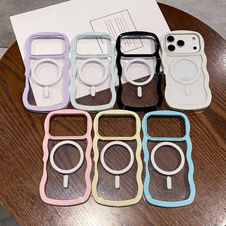 Auramma Collections Clear Colorful Wavy Bumper Pink Purple Blue White Black MagSafe Compatible Soft TPU Case iPhone 17 16 15 14 13 12 11 Pro Max Plus Air
