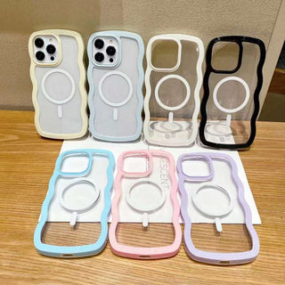 Auramma Collections Clear Colorful Wavy Bumper Pink Purple Blue White Black MagSafe Compatible Soft TPU Case iPhone 16 15 14 13 12 11 Pro Max Plus