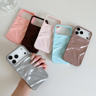 Auramma Collections Cool Aesthetic Glossy Baby Pink Blue Taupe Gray Wine 3D Crinkles Style Soft TPU Case iPhone 17 16 15 14 13 12 Pro Max Air