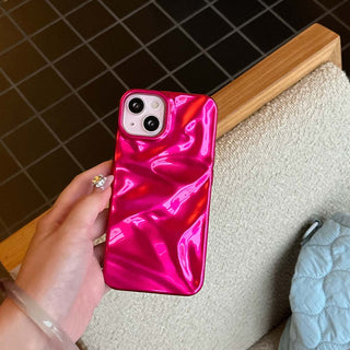 Auramma Collections Cool Aesthetic Glossy Fuchsia Pink Cream White Light Blue Taupe Brown 3D Crinkles Style Soft TPU Case iPhone 16 15 14 13 12 11 Pro Max Plus