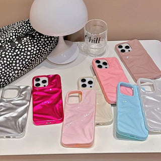 Auramma Collections Cool Aesthetic Glossy Fuchsia Pink Cream White Light Blue Taupe Brown 3D Crinkles Style Soft TPU Case iPhone 16 15 14 13 12 11 Pro Max Plus