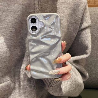 Auramma Collections Cool Aaesthetic Glossy Gray Neutral Color 3D Textured Surface Crinkles Style Soft TPU Case iPhone 16 15 14 13 12 11 Pro Max