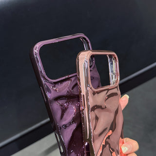 Auramma Collections Cool Aesthetic Glossy Metallic Black Gold Purple Green Silver Blue Fuchsia 3D Crinkly Texture Surface Style Soft TPU Case iPhone 17 16 15 14 13 12 Pro Max Plus Air
