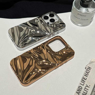 Auramma Collections Cool Aesthetic Glossy Metallic Black Gold Purple Green Silver Blue Fuchsi 3D Crinkle Style Soft TPU Case iPhone 16 15 14 13 12 Pro Max Plus