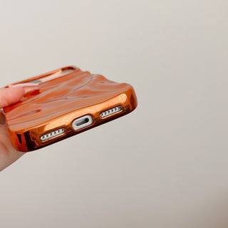 Auramma Collections Cool Aesthetic Glossy Metallic Orange 3D Crinkles Style Soft TPU iPhone Case 17 16 15 14 13 12 11 Pro Max Plus Air