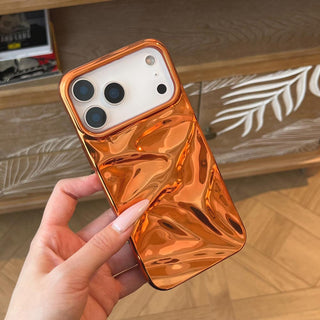 Auramma Collections Cool Aesthetic Glossy Metallic Orange 3D Crinkles Style Soft TPU iPhone Case 17 16 15 14 13 12 11 Pro Max Plus Air