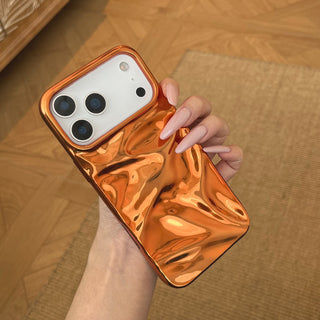 Auramma Collections Cool Aesthetic Glossy Metallic Orange 3D Crinkles Style Soft TPU iPhone Case 17 16 15 14 13 12 11 Pro Max Plus Air