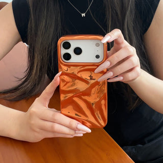 Auramma Collections Cool Aesthetic Glossy Metallic Orange 3D Crinkles Style Soft TPU iPhone Case 17 16 15 14 13 12 11 Pro Max Plus Air