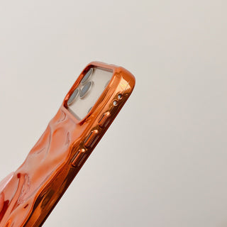 Auramma Collections Cool Aesthetic Glossy Metallic Orange 3D Crinkles Style Soft TPU iPhone Case 17 16 15 14 13 12 11 Pro Max Plus Air