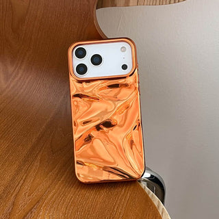 Auramma Collections Cool Aesthetic Glossy Metallic Orange 3D Crinkles Style Soft TPU iPhone Case 17 16 15 14 13 12 11 Pro Max Plus Air