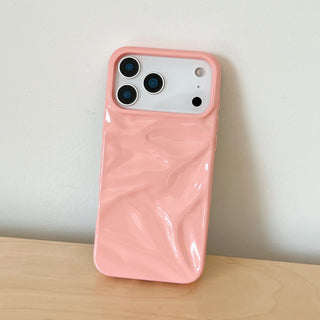 Auramma Collections Cool Aesthetic Glossy Baby Pink Blue Taupe Gray Wine 3D Crinkles Style Soft TPU Case iPhone 17 16 15 14 13 12 Pro Max Air