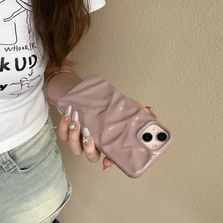 Auramma Collections Cool Aesthetic Glossy Fuchsia Pink Cream White Light Blue Taupe Brown 3D Crinkles Style Soft TPU Case iPhone 16 15 14 13 12 11 Pro Max Plus