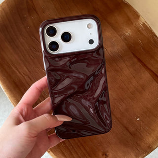 Auramma Collections Cool Aesthetic Glossy Wine Red Burgundy 3D Crinkles Textured Surface Style Soft TPU Case iPhone 17 16 15 14 13 12 11 Pro Max Air