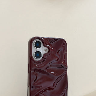 Auramma Collections Cool Aesthetic Glossy Wine Red Burgundy 3D Crinkles Textured Surface Style Soft TPU Case iPhone 16 15 14 13 12 11 Pro Max