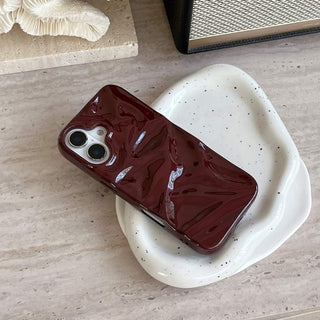 Auramma Collections Cool Aesthetic Glossy Wine Red Burgundy 3D Crinkles Textured Surface Style Soft TPU Case iPhone 16 15 14 13 12 11 Pro Max