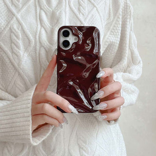 Auramma Collections Cool Aesthetic Glossy Wine Red Burgundy 3D Crinkles Textured Surface Style Soft TPU Case iPhone 16 15 14 13 12 11 Pro Max