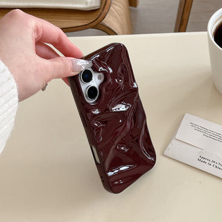 Auramma Collections Cool Aesthetic Glossy Wine Red Burgundy 3D Crinkles Textured Surface Style Soft TPU Case iPhone 16 15 14 13 12 11 Pro Max