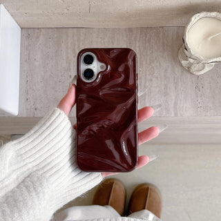 Auramma Collections Cool Aesthetic Glossy Wine Red Burgundy 3D Crinkles Textured Surface Style Soft TPU Case iPhone 16 15 14 13 12 11 Pro Max