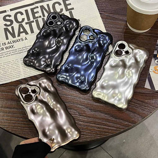 Auramma Collections Cool Aesthetic Matte Metallic Black Silver Gold Blue 3D Bubbles Textured Surface Soft TPU Case iPhone 16 15 14 13 12 11 Pro Max Plus