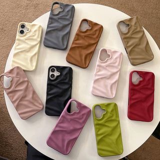 Auramma Collections Cool Aesthetic Matte Plain Black Dusty Baby Pink Purple Green White Wine Brown Khaki Gray 3D Crinkle Style Soft TPU Case iPhone 17 16 15 14 13 12 Pro Max Plus Air