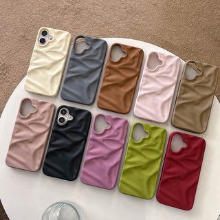 Auramma Collections Cool Aesthetic Matte Plain Black Dusty Baby Pink Purple Green White Wine Brown Khaki Gray 3D Crinkle Style Soft TPU Case iPhone 16 15 14 13 12 Pro Max Plus