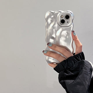 Auramma Collections Avant Basic Wavy Edge Matte Silver 3D Bubble Style TPU Case iPhone 15 14 13 12 11 Pro Max Plus