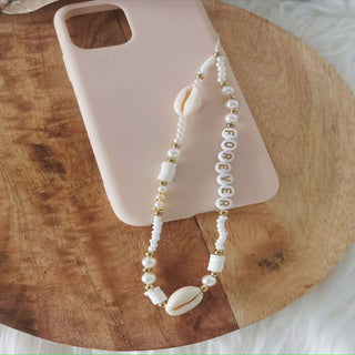 Auramma Collections Funky Kawaii Boho Shell Forever Happy Star Pearl Bead String Phone Charm
