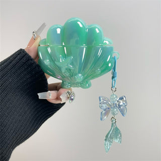 Auramma Collections Funky Kawaii Glossy Mint Pink Purple 3D Seashell Star Pearl Mermaid Shell Charm Soft TPU Case AirPods 1 2 3 4 Pro