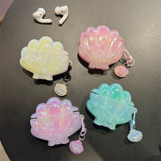 Auramma Collections Funky Kawaii Glossy Mint Pink Purple 3D Seashell Star Pearl Mermaid Shell Charm Soft TPU Case AirPods 1 2 3 4 Pro