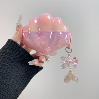 Auramma Collections Funky Kawaii Glossy Mint Pink Purple 3D Seashell Star Pearl Mermaid Shell Charm Soft TPU Case AirPods 1 2 3 4 Pro