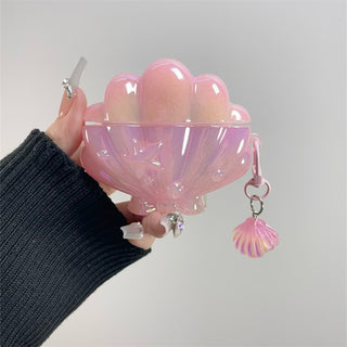 Auramma Collections Funky Kawaii Glossy Mint Pink Purple 3D Seashell Star Pearl Mermaid Shell Charm Soft TPU Case AirPods 1 2 3 4 Pro