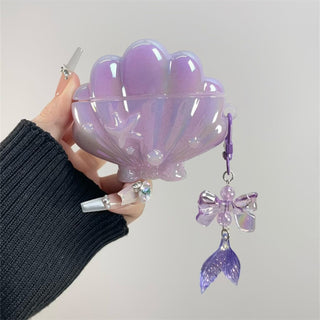 Auramma Collections Funky Kawaii Glossy Mint Pink Purple 3D Seashell Star Pearl Mermaid Shell Charm Soft TPU Case AirPods 1 2 3 4 Pro